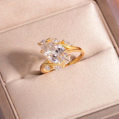4ct Pear Moissanite Ring Fine Jewelry 925 Sterling Silver 18K Gold Plated Plated Luxury Gift