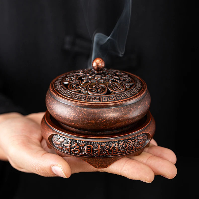 Retro Dragon Phoenix Lotus Golden Lotus Thread Air Creative Design Plate Fragrance Tower Incense Spiral Incense Burner