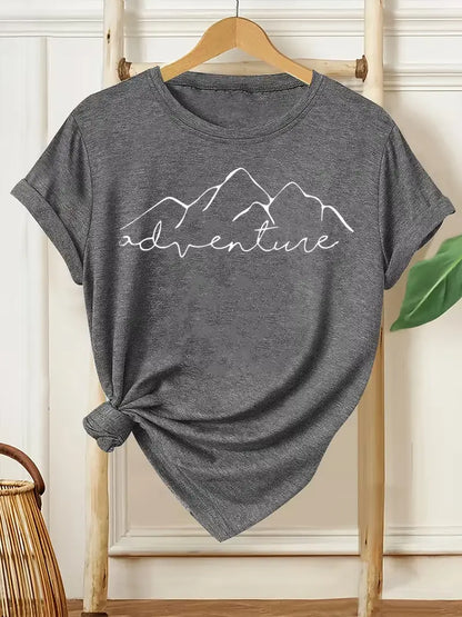 Plus size women's short sleeve T-shirt Mountain Adventure Design Print T-shirt Everyday comfortable and versatile style summer