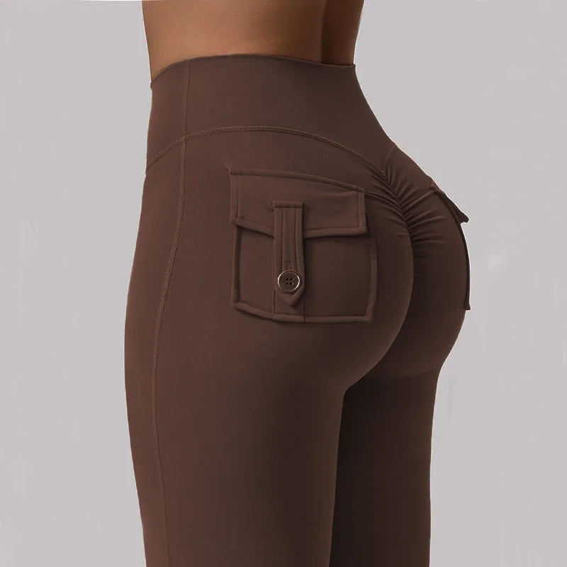 Women's Yoga Flare Trousers, High-Waisted Tummy-Control Wide-Leg  Outdoor Casual Leggings with Pockets, Gym Workout