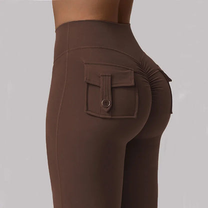 Women's Yoga Flare Trousers, High-Waisted Tummy-Control Wide-Leg  Outdoor Casual Leggings with Pockets, Gym Workout