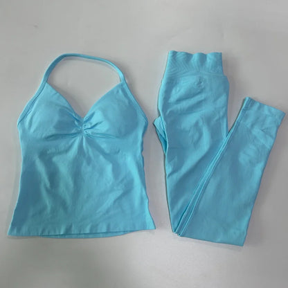 Seamless Gym Set Women Tank Tops High Waist Scrunch Yoga Leggings Fitness Clothes