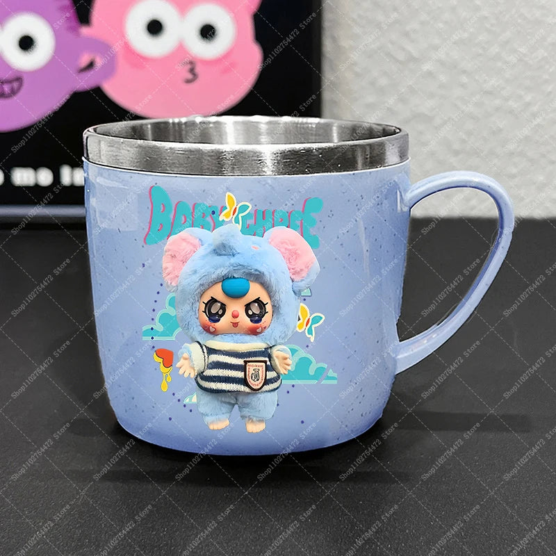 Girl Cute Stainless Steel Water Bottle Anime Baby Three Portable Milk Tea Juice Cup Kids Cartoon Cold Drink Container Mug Gifts