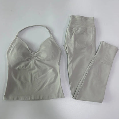 Seamless Gym Set Women Tank Tops High Waist Scrunch Yoga Leggings Fitness Clothes