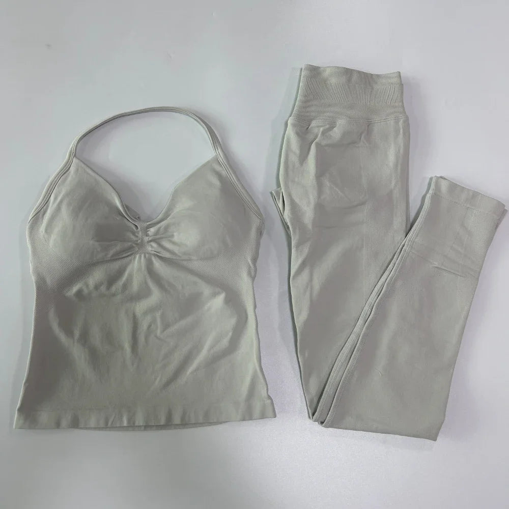 Seamless Gym Set Women Tank Tops High Waist Scrunch Yoga Leggings Fitness Clothes