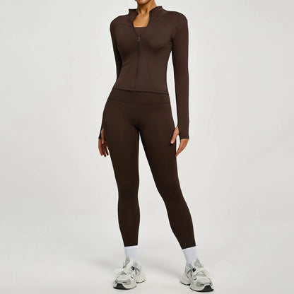 2Pcs Jacket Yoga Sets Women Long Sleeve Zipper Slim Sports Shirts Hip Lifting Leggings Fitness Running Workout Suits Tracksuit