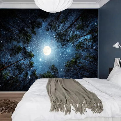 Large Galaxy Forest Tapestry for Bedroom Ceiling, Big Space Night Starry Sky Blue Tapestry Aesthetic.