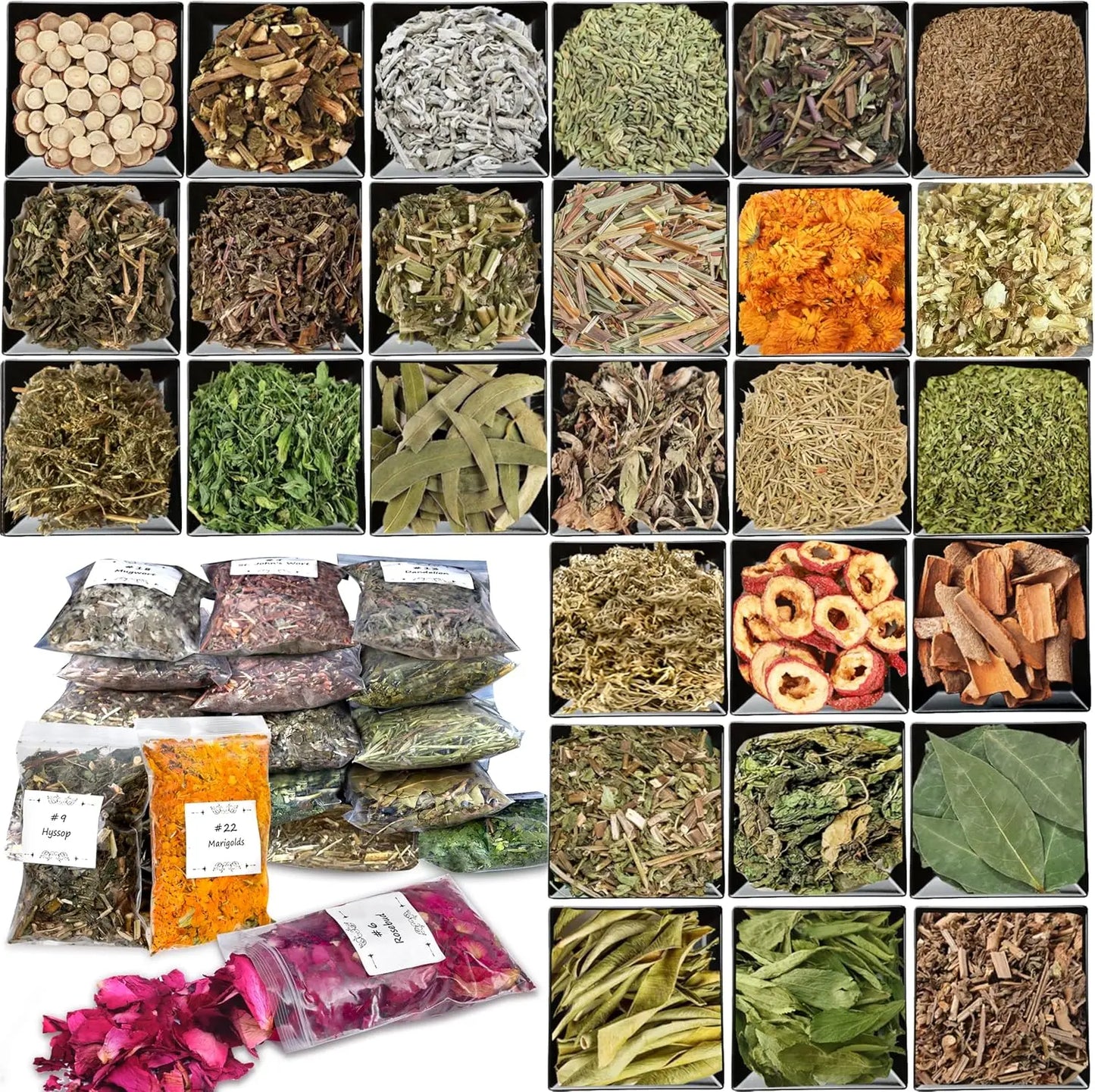 32pcs Dried Herbs for Witchcraft, Witchcraft Supplies Kit for Wiccan Rituals, Witch Herbs Set