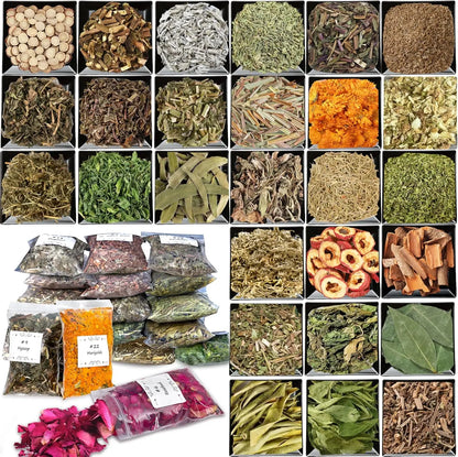 32pcs Dried Herbs for Witchcraft, Witchcraft Supplies Kit for Wiccan Rituals, Witch Herbs Set