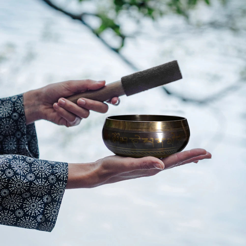 Nepal Tibetan Sing Bowl 4 Size Himalayan Buddhist Metal Yoga Meditation Singing Bowl Fengshui Handmade Bronze Chime Bowl