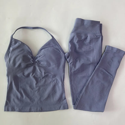 Seamless Gym Set Women Tank Tops High Waist Scrunch Yoga Leggings Fitness Clothes