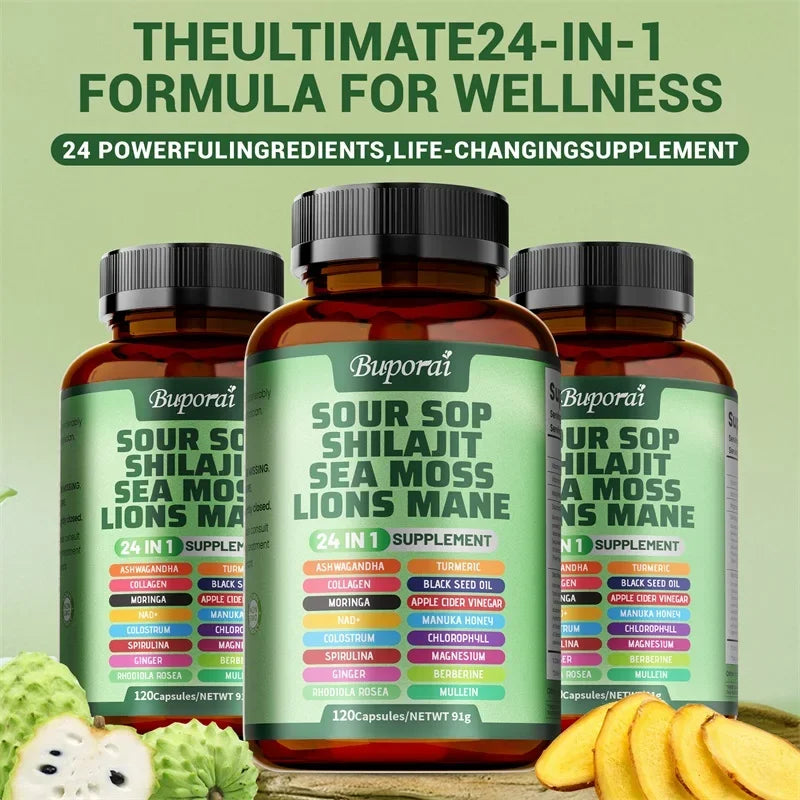 24-In-1 Soursop Supplement - Promote Digestion and Cell Health, Supports Skin, Joint and Bone Health, Strengthens Immunity