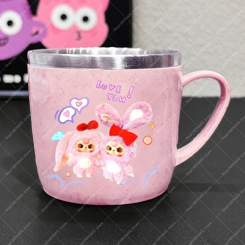 Girl Cute Stainless Steel Water Bottle Anime Baby Three Portable Milk Tea Juice Cup Kids Cartoon Cold Drink Container Mug Gifts