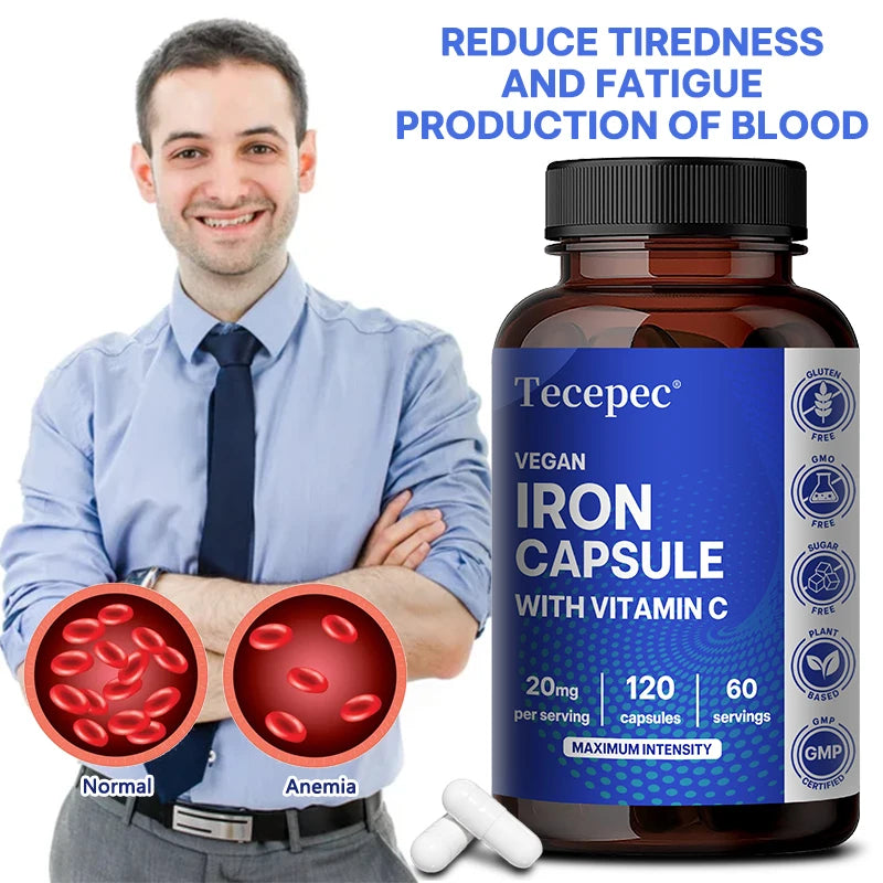 Iron Supplement with Vitamin C - Supports Energy Production, Immune Health, Oxygen Transport & Daily Wellness, Stomach-Friendly