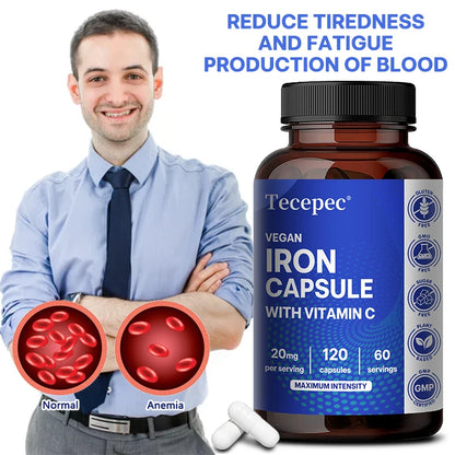 Iron Supplement with Vitamin C - Supports Energy Production, Immune Health, Oxygen Transport & Daily Wellness, Stomach-Friendly