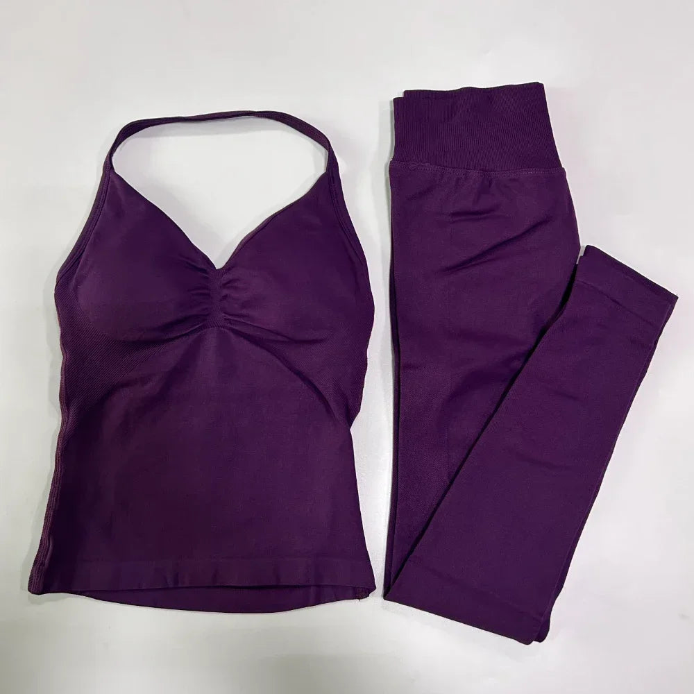 Seamless Gym Set Women Tank Tops High Waist Scrunch Yoga Leggings Fitness Clothes