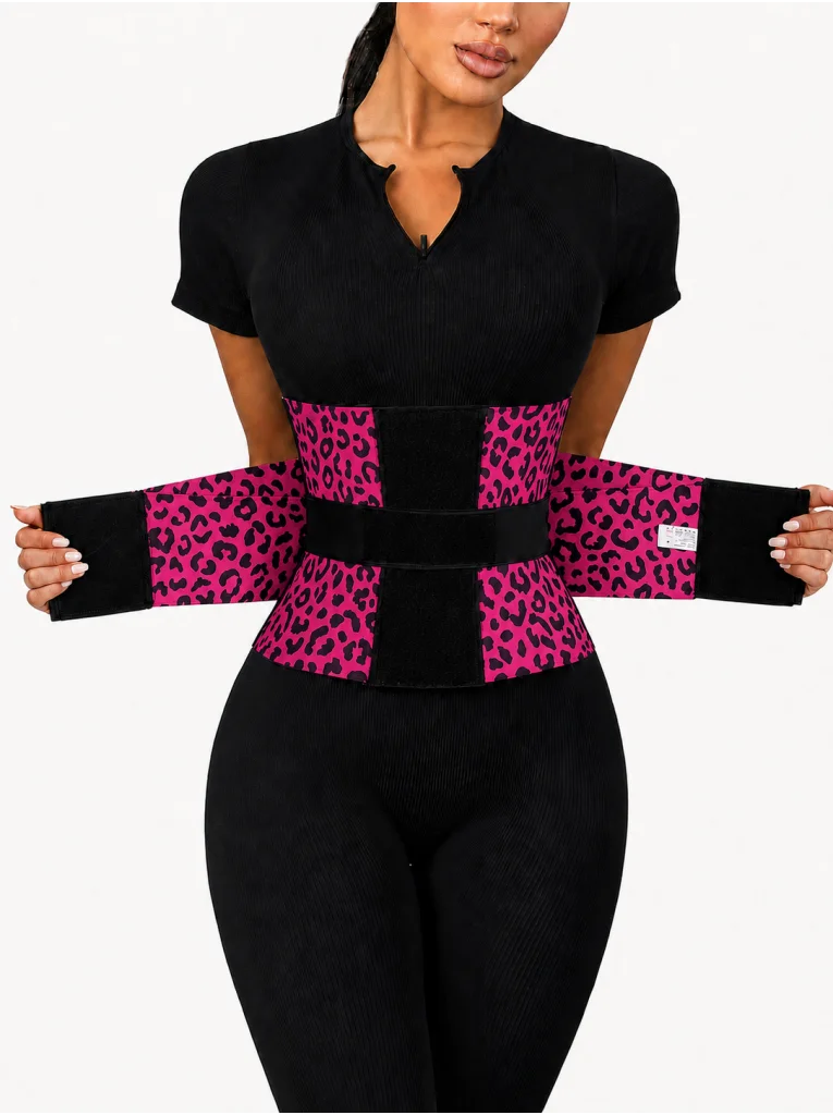 Women's Leopard Print Waist Trainer Double Belt Adjustable Closure High Compression Tummy Control Waistband Slimming Shaper