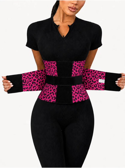Women's Leopard Print Waist Trainer Double Belt Adjustable Closure High Compression Tummy Control Waistband Slimming Shaper