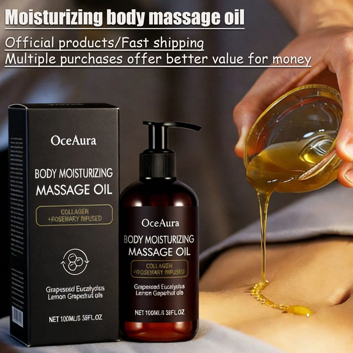 100ml Collagen Lifting Body Oil Rosemary Fragrance Non-Greasy Firming Massage Oil for Glowing Skin Arms Legs Back Buttocks