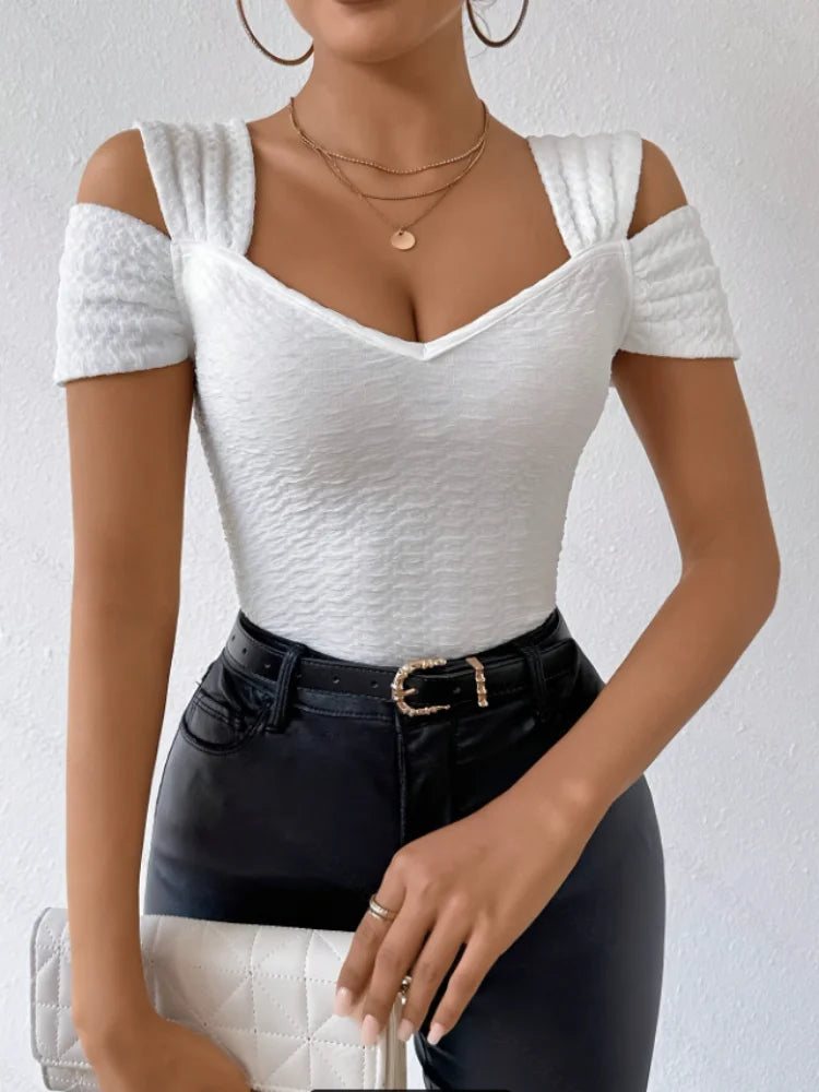 Sexy Off-Shoulder Women's Slim Tops Fashionable Solid Color T-Shirts Spring Summer.