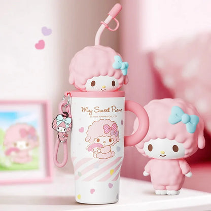 X&W 580ML Sanrio Series Thermos 316 Stainless Steel Doll Head Design Straw Insulated Cup Hello Kitty Kuromi Water Bottle Cutecup