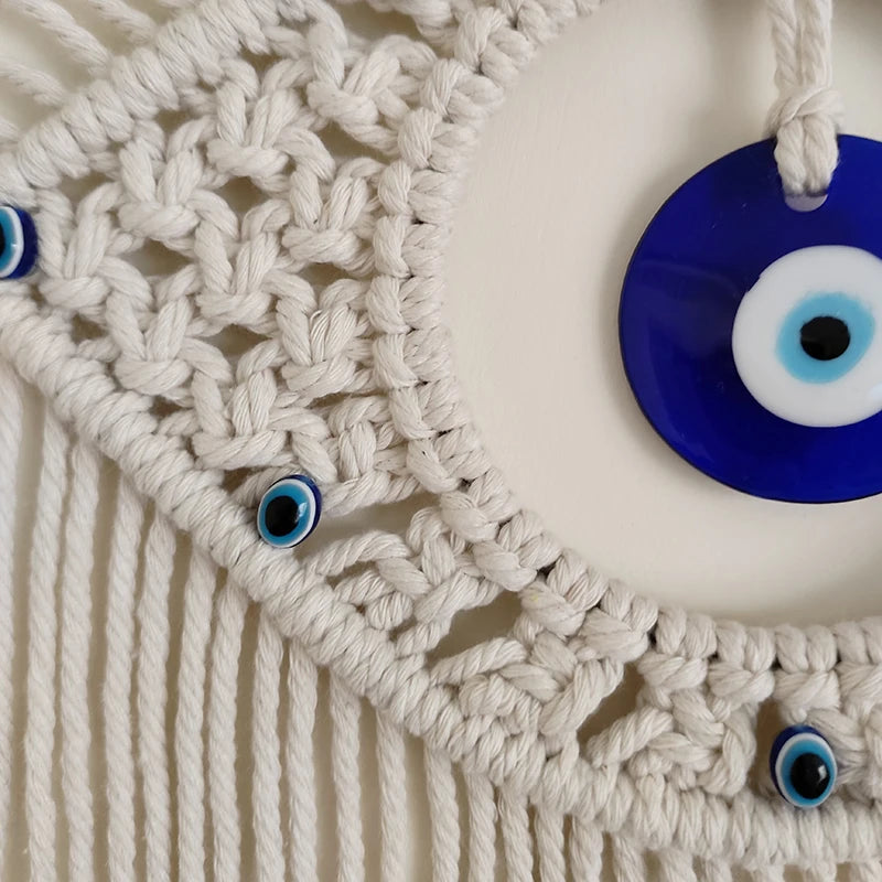 Macrame Wall Hanging Handmade Turkish Evil Eye Pendant Tapestry Nazar Decoration for Home Living Room Wall Home Decoration
