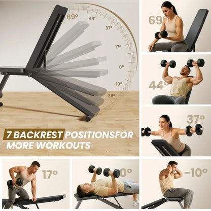 Weight Bench for Home Gym, 7 Backrests Foldable Workout Bench for Dumbbell Exercise Full Body Exercise, Compact for Small Spaces
