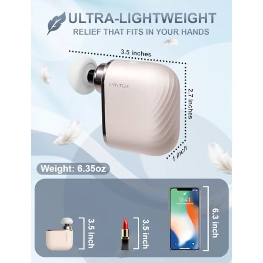 Mini Massage Gun - Small Handheld Muscle Massager with Percussion Deep Tissue 5 Adjustable Vibration Frequency 3 Interchangeabl