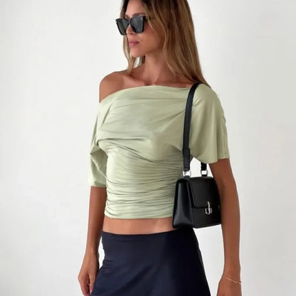 Talenza Summer One Shoulder Tops Fashion Slim Shrink Short Sleeve T-Shirts .