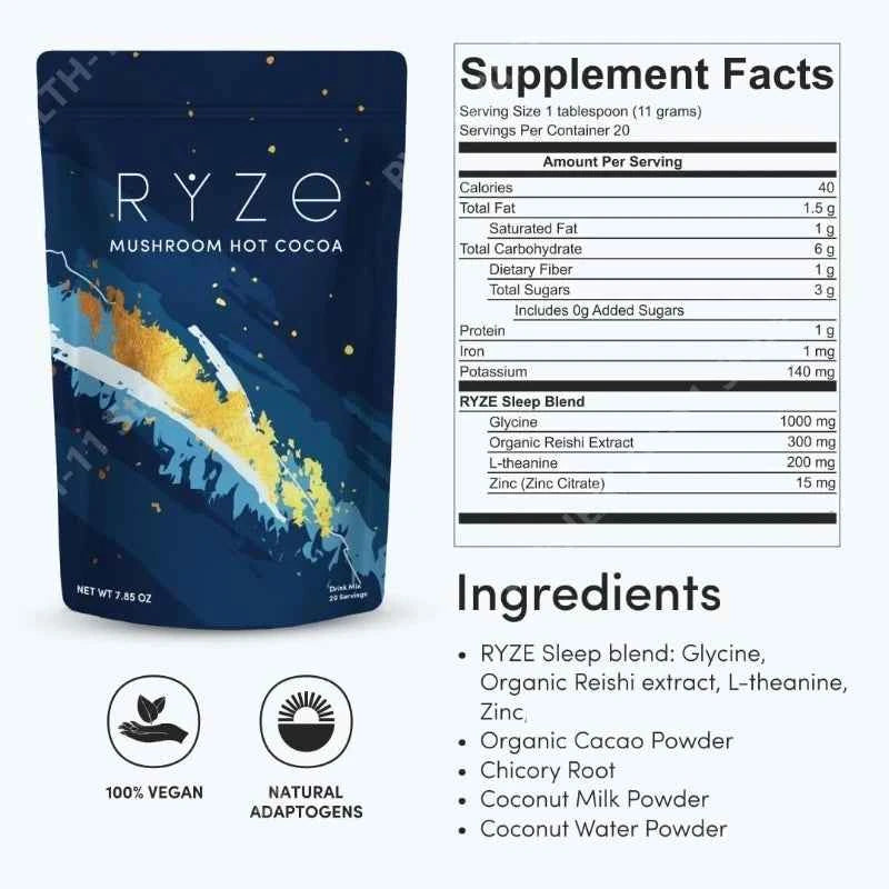 Mushroom Cocoa Powder Sleep Supplement with 6 Adaptogenic Mushroom Blend Reishi L-Theanine and Glycine To Help Fall Asleep