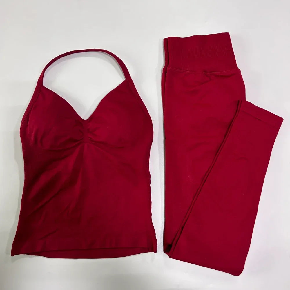 Seamless Gym Set Women Tank Tops High Waist Scrunch Yoga Leggings Fitness Clothes