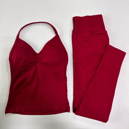 Seamless Gym Set Women Tank Tops High Waist Scrunch Yoga Leggings Fitness Clothes