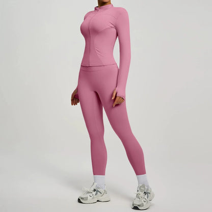 2Pcs Jacket Yoga Sets Women Long Sleeve Zipper Slim Sports Shirts Hip Lifting Leggings Fitness Running Workout Suits Tracksuit