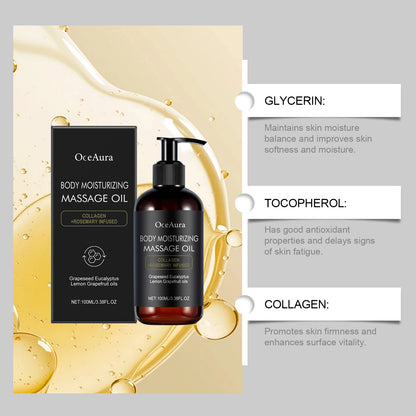100ml Collagen Lifting Body Oil Rosemary Fragrance Non-Greasy Firming Massage Oil for Glowing Skin Arms Legs Back Buttocks