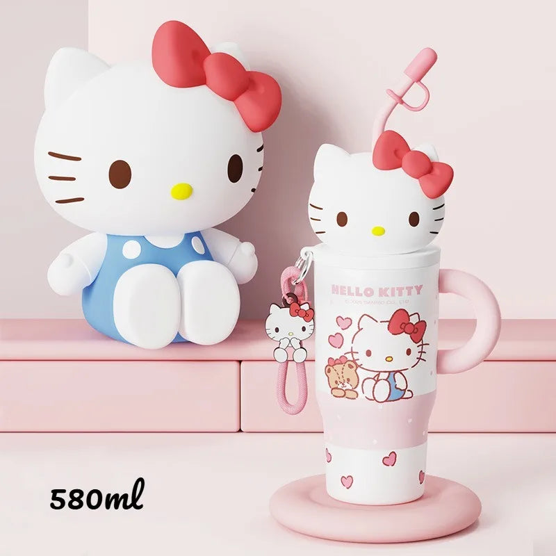 X&W 580ML Sanrio Series Thermos 316 Stainless Steel Doll Head Design Straw Insulated Cup Hello Kitty Kuromi Water Bottle Cutecup