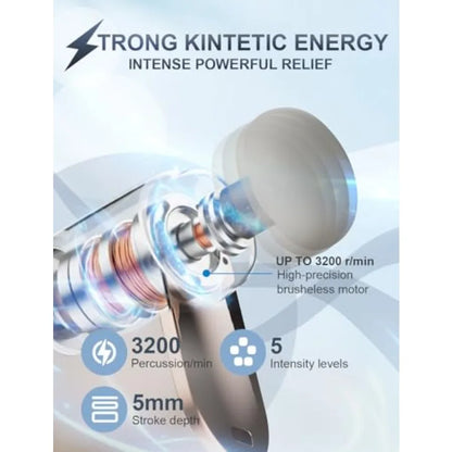 Mini Massage Gun - Small Handheld Muscle Massager with Percussion Deep Tissue 5 Adjustable Vibration Frequency 3 Interchangeabl