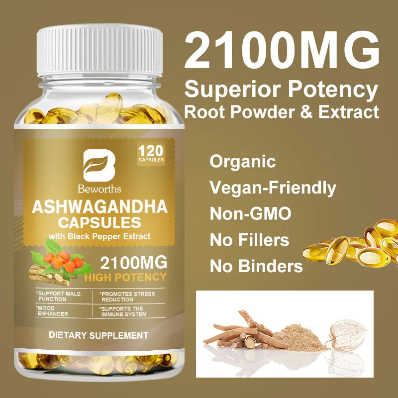 BEWORTHS Ashwagandha Root Extract Capsule  Improve Sleep Quality Calm Down Emotions Relieve Anxiety Mood Health