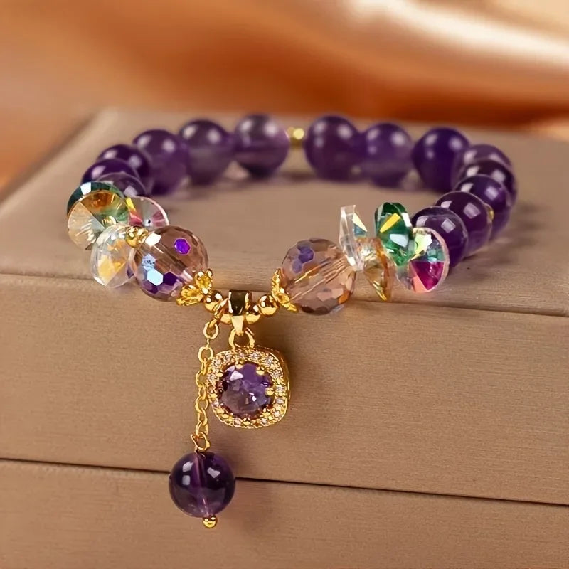 Natural Purple Crystal Bead Bracelet Niche Design Natural Stone Healing Bracelet