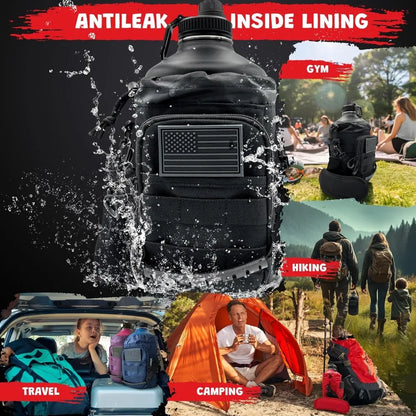 128 oz Water Bottle 1 Gallon Stainless Steel Insulated Jug with Carrier Bag, 3 Lids, Keeps Cold 24h Hot 12h, Black