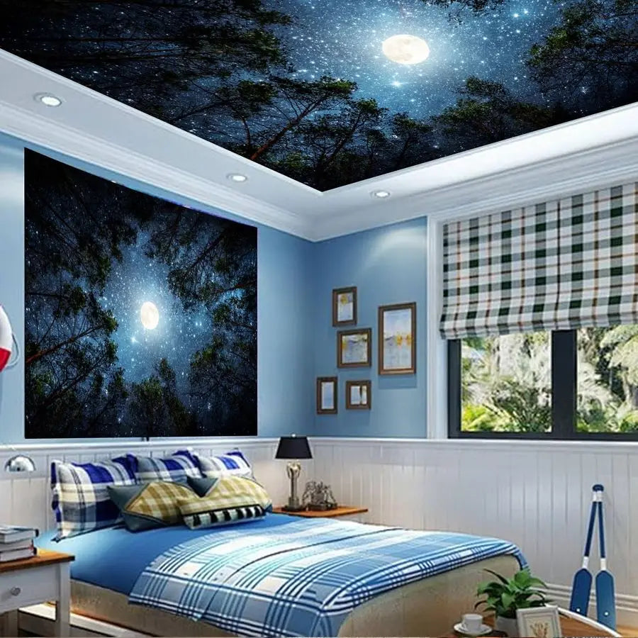 Large Galaxy Forest Tapestry for Bedroom Ceiling, Big Space Night Starry Sky Blue Tapestry Aesthetic.