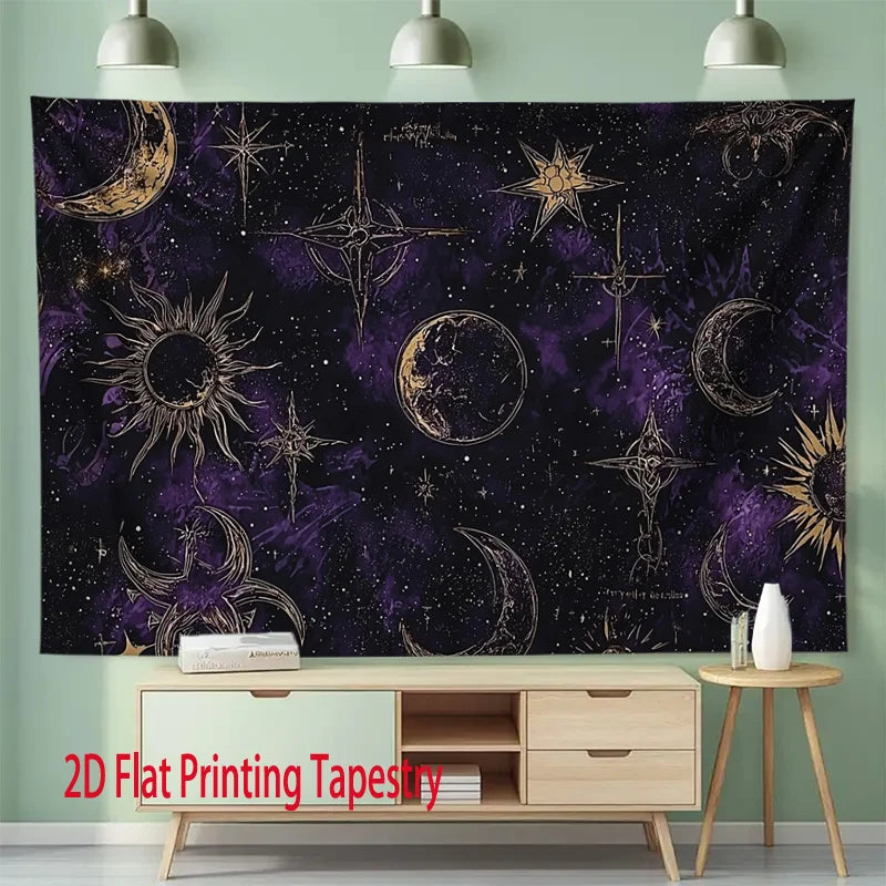Bohemian Sun & Moon Tapestry,Polyester square wall hanging Decor