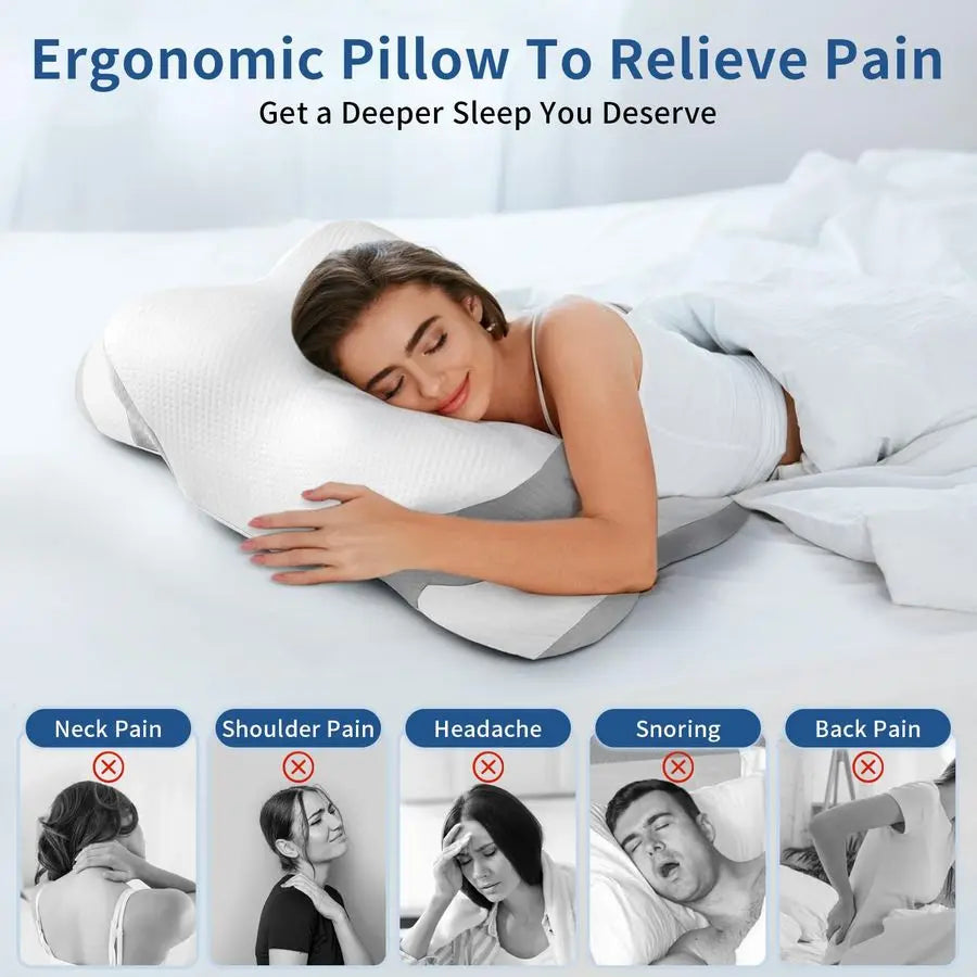 Neck Pillow for Pain Relief Memory Foam Cooling Pillow for Side Sleepers, Adjustable Orthopedic Pillow with Removable Breathable