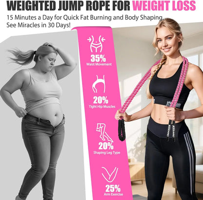 Weighted Jump Rope for Women, Heavy Fitness Skipping Rope for Strength Training and Weight Loss at Home