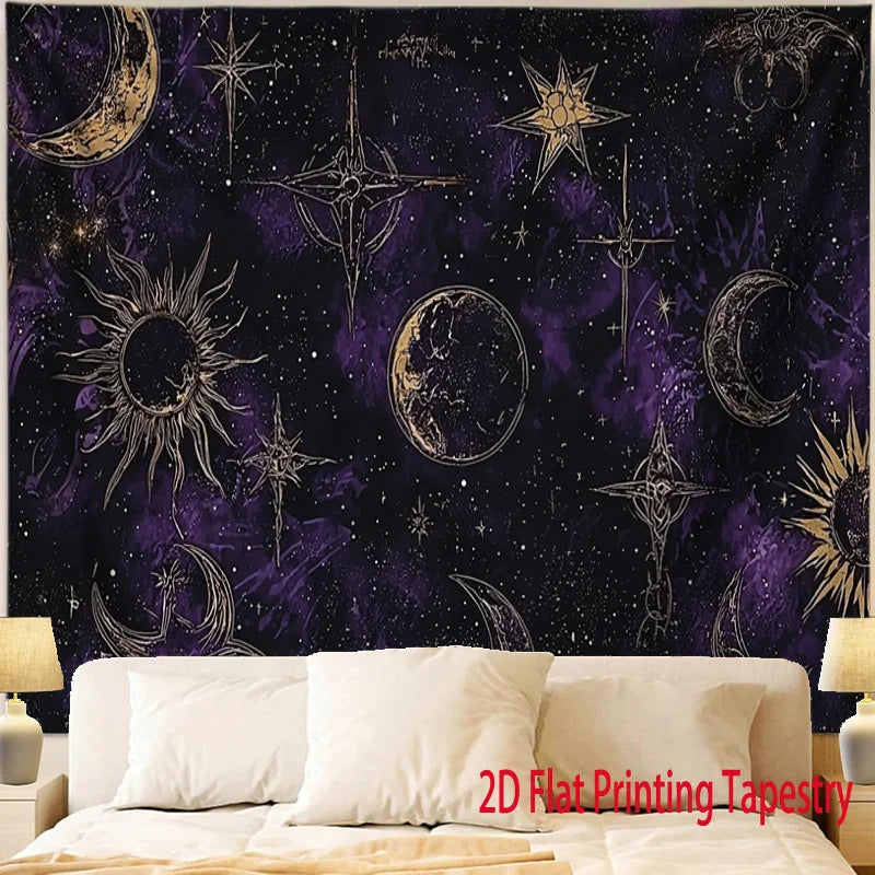 Bohemian Sun & Moon Tapestry,Polyester square wall hanging Decor