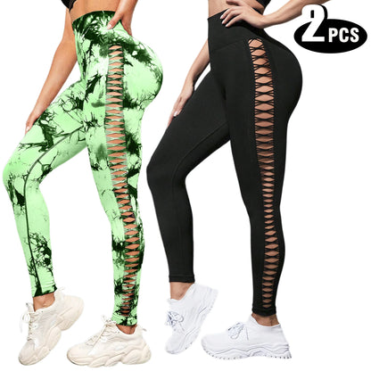 2 Pack Women's High Waisted Sexy Butt Lifting Seamless Solid Color Yoga Leggings Elastic And Breathable Fitness Sports Pants