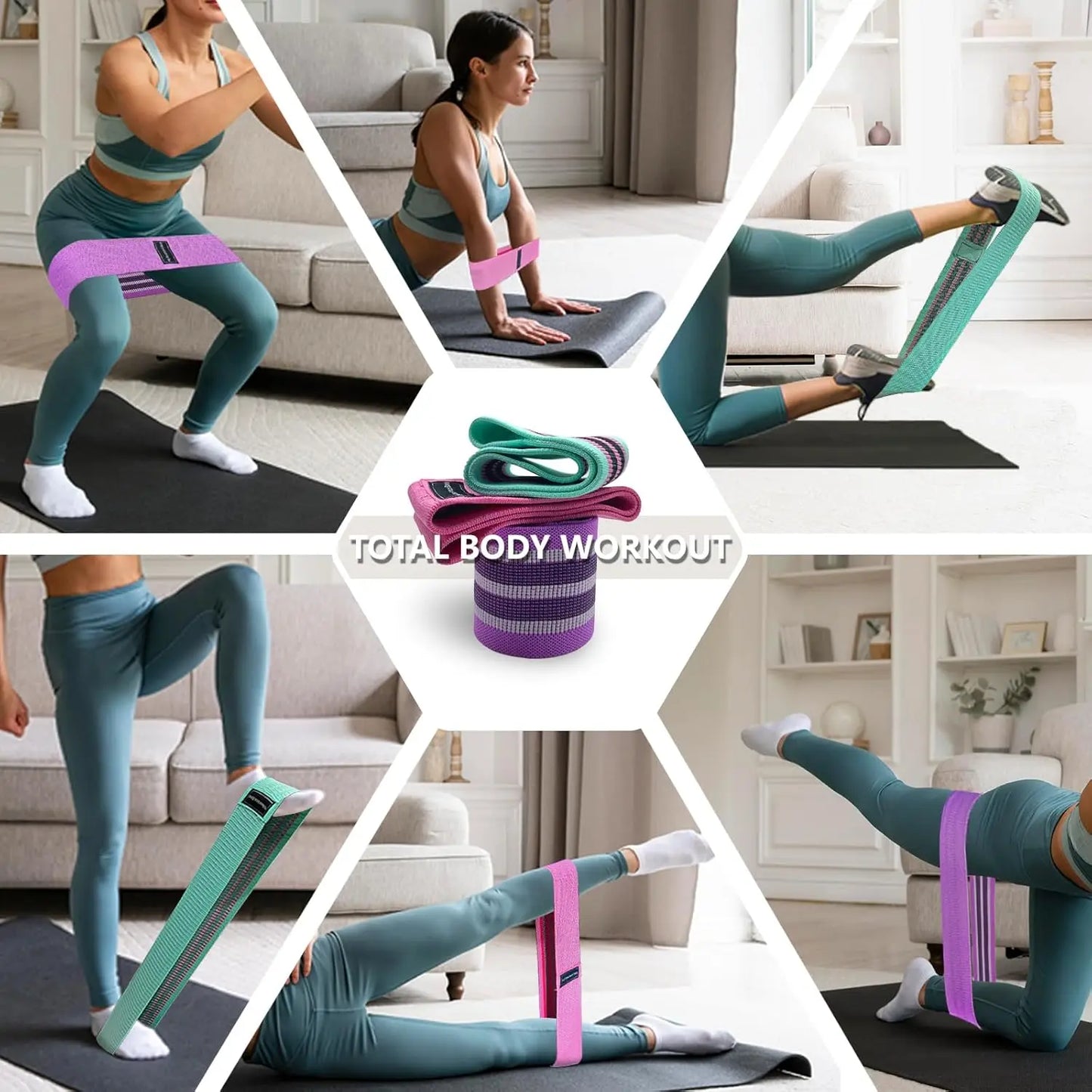 3-Level Fabric Resistance Bands Set for Workout, Yoga, Strength Training - Light to Heavy Tension
