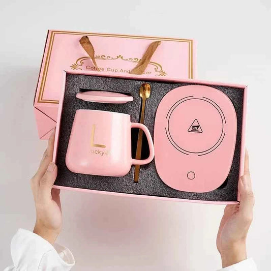 Smart self-heating cup with 55°C constant temperature. Gift box mug with spoon, suitable for camping, office use and as a gift