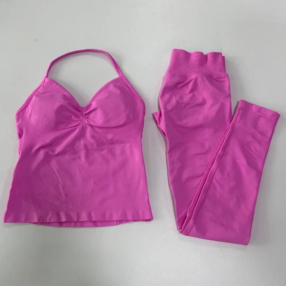 Seamless Gym Set Women Tank Tops High Waist Scrunch Yoga Leggings Fitness Clothes