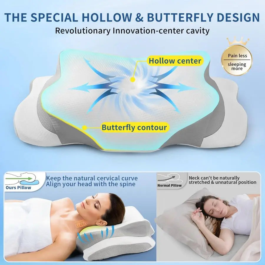 Neck Pillow for Pain Relief Memory Foam Cooling Pillow for Side Sleepers, Adjustable Orthopedic Pillow with Removable Breathable
