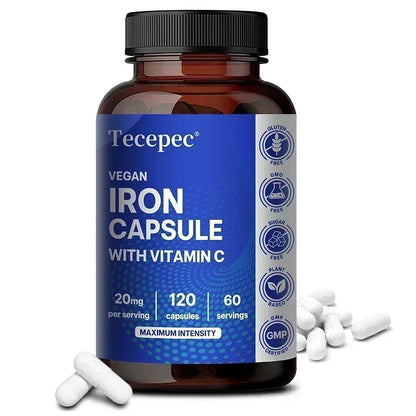 Iron Supplement with Vitamin C - Supports Energy Production, Immune Health, Oxygen Transport & Daily Wellness, Stomach-Friendly